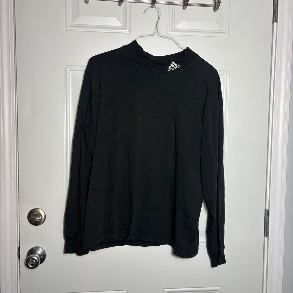 Vintage Adidas Team Mock Neck Shirt Mens Medium Black Long Sleeve Made in USA